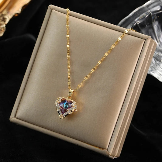 Stainless Steel Chain Love Heart Pendant Necklace Fot Women New Shiny Wedding Jewelry Gifts Fashion Neck Chain for Girls