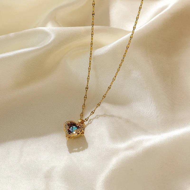 Stainless Steel Chain Love Heart Pendant Necklace Fot Women New Shiny Wedding Jewelry Gifts Fashion Neck Chain for Girls