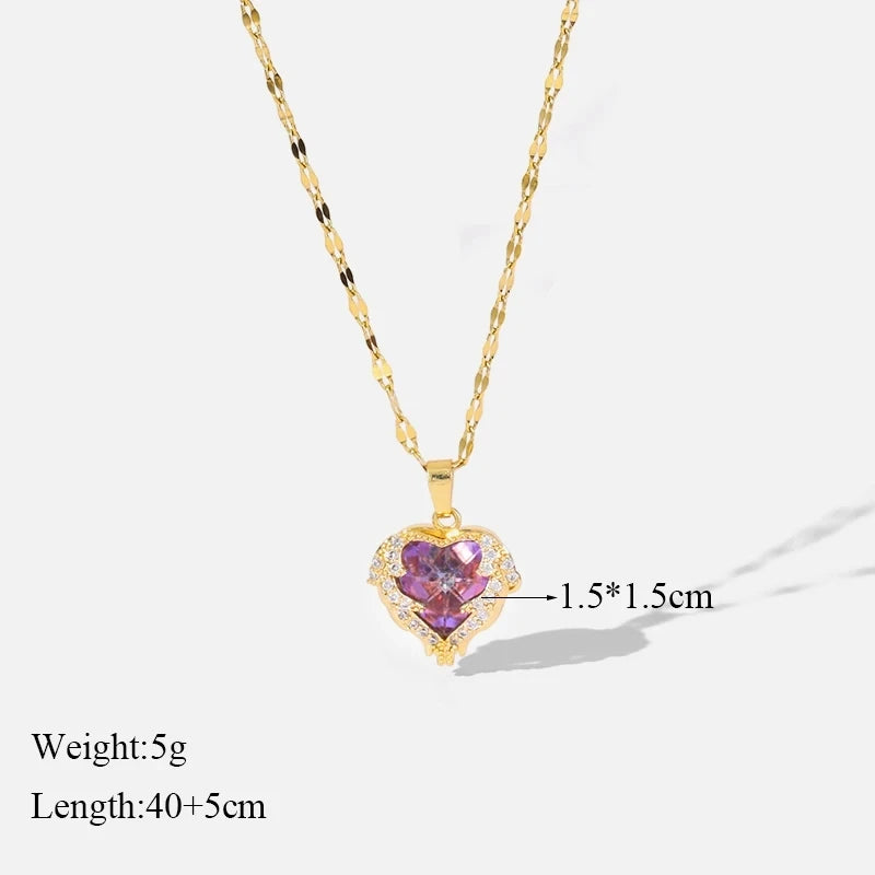 Stainless Steel Chain Love Heart Pendant Necklace Fot Women New Shiny Wedding Jewelry Gifts Fashion Neck Chain for Girls