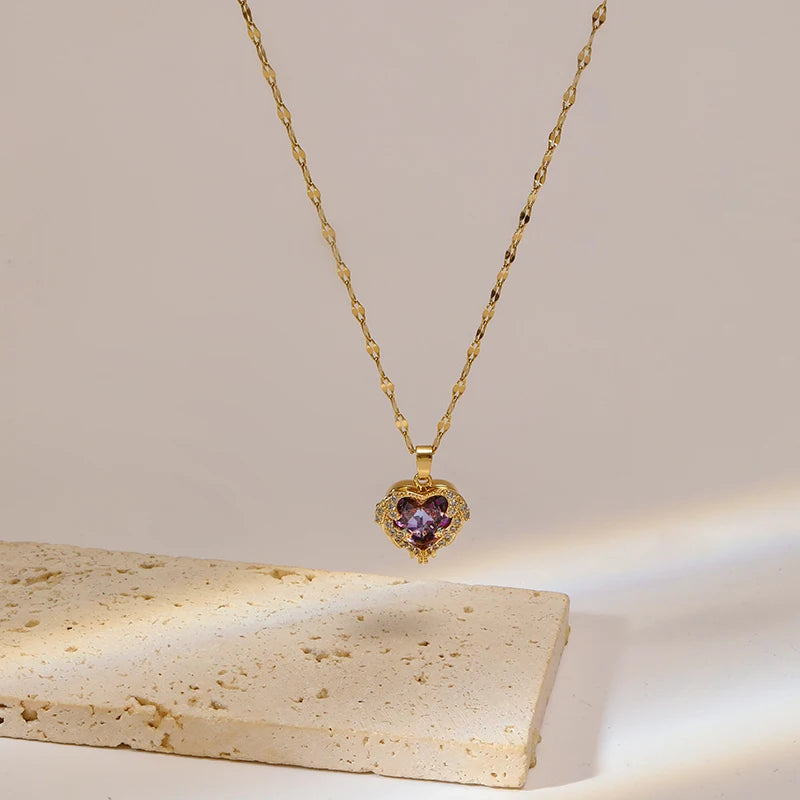 Stainless Steel Chain Love Heart Pendant Necklace Fot Women New Shiny Wedding Jewelry Gifts Fashion Neck Chain for Girls