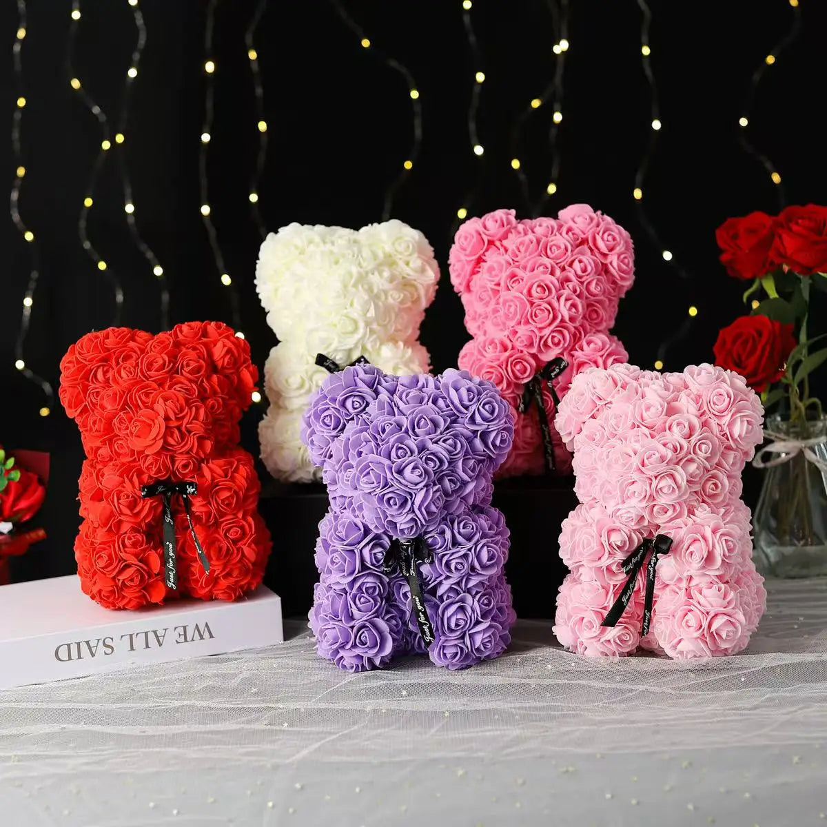 A TEDDY BEAR MADE OF ROSES