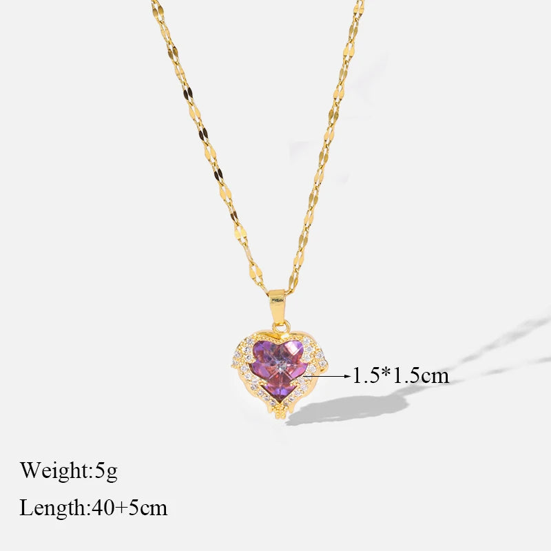 Stainless Steel Chain Love Heart Pendant Necklace Fot Women New Shiny Wedding Jewelry Gifts Fashion Neck Chain for Girls