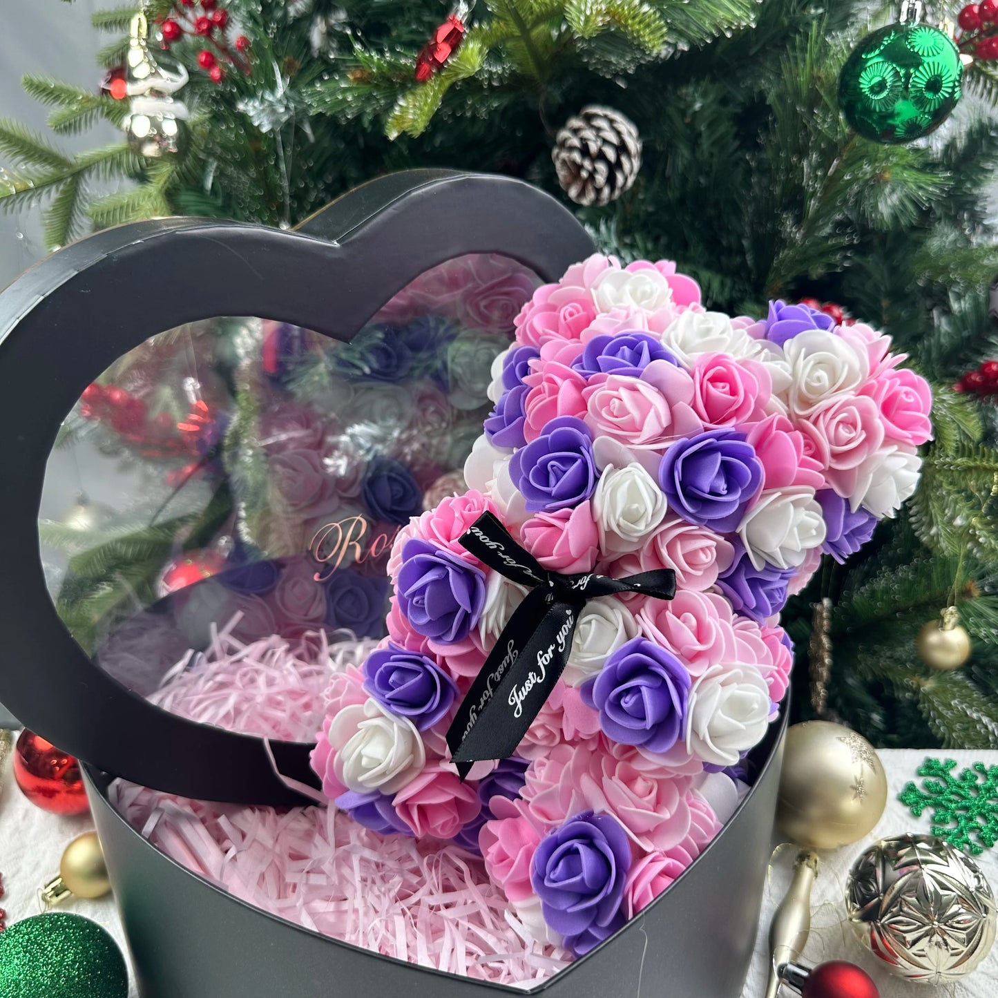 A TEDDY BEAR MADE OF ROSES