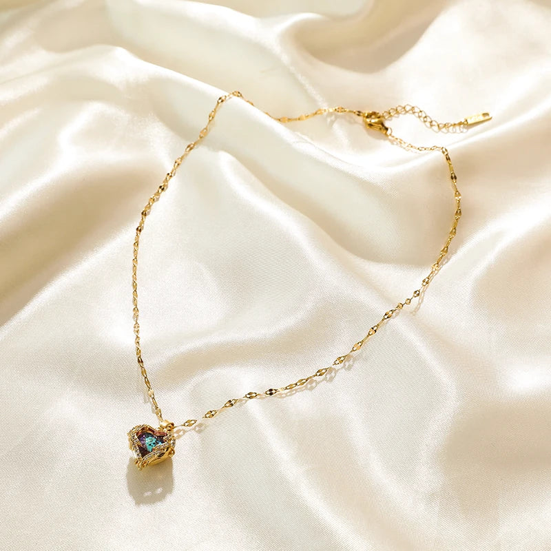 Stainless Steel Chain Love Heart Pendant Necklace Fot Women New Shiny Wedding Jewelry Gifts Fashion Neck Chain for Girls